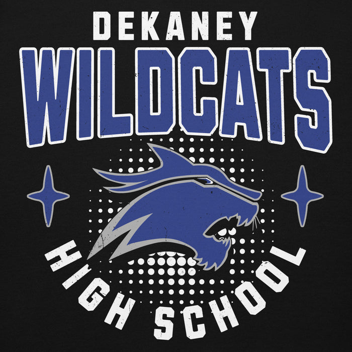 Close-up view of Dekaney High School Wildcats Black Premium Unisex Hoodie 204