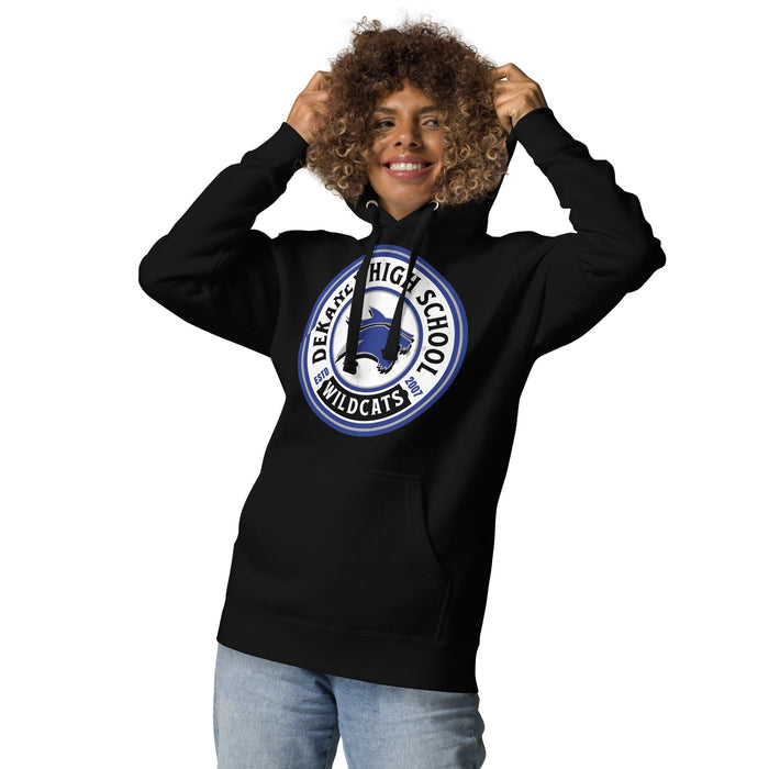 Woman wearing Dekaney High School Wildcats Black Premium Unisex Hoodie 220