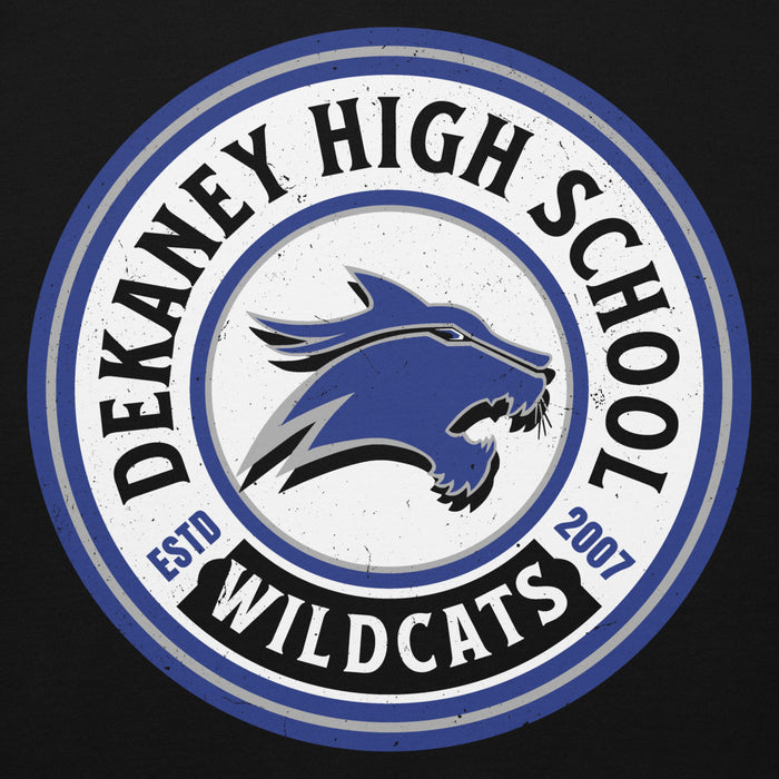 Close-up view of Dekaney High School Wildcats Black Premium Unisex Hoodie 220
