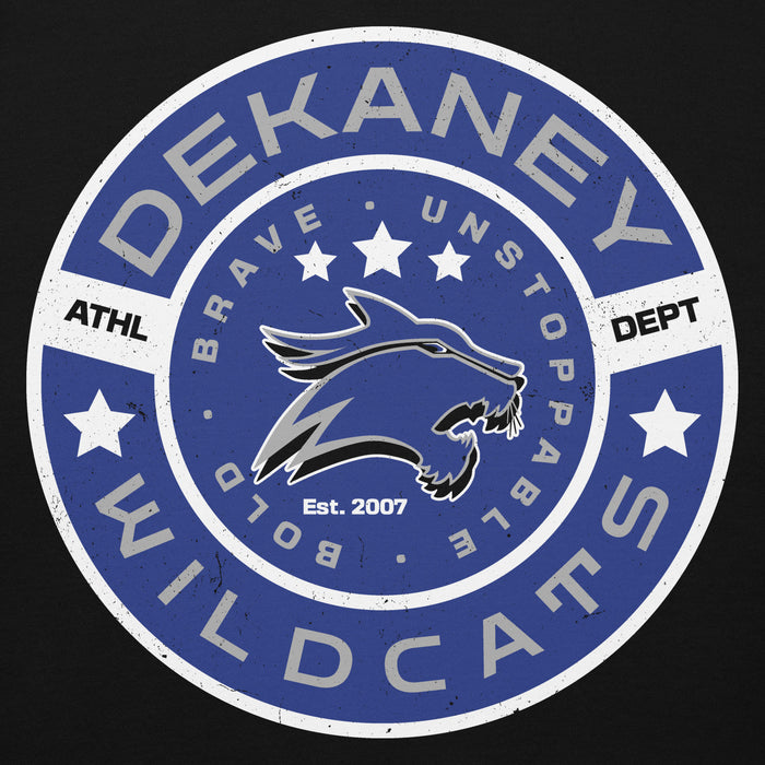 Close-up view of Dekaney High School Wildcats Black Premium Unisex Hoodie 239