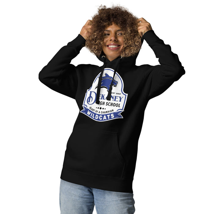 Woman wearing Dekaney High School Wildcats Black Premium Unisex Hoodie 219