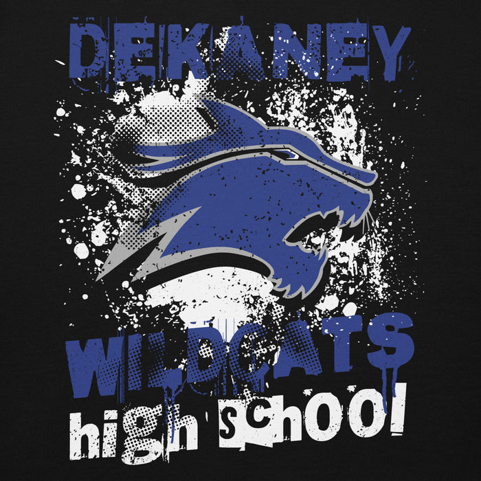 Close-up view of Dekaney High School Wildcats Black Premium Unisex Hoodie 205