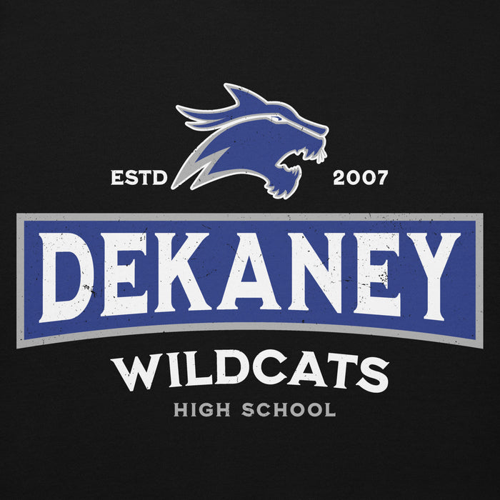 Close-up view of Dekaney High School Wildcats Black Premium Unisex Hoodie 202