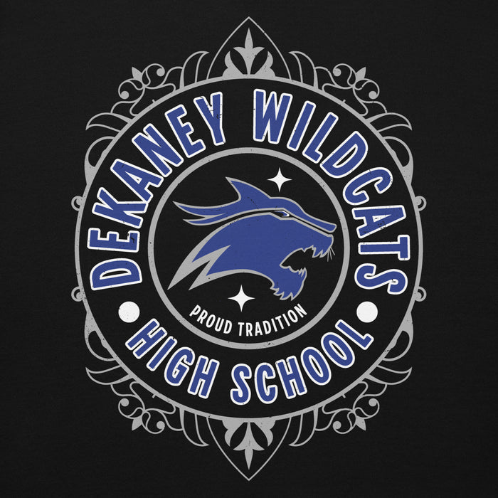 Close-up view of Dekaney High School Wildcats Black Premium Unisex Hoodie 227