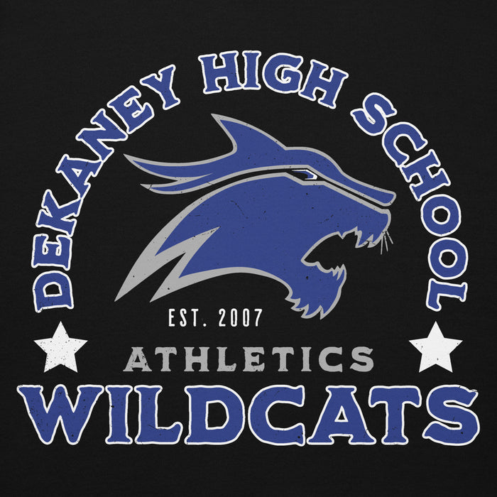 Close-up view of Dekaney High School Wildcats Black Premium Unisex Hoodie 208