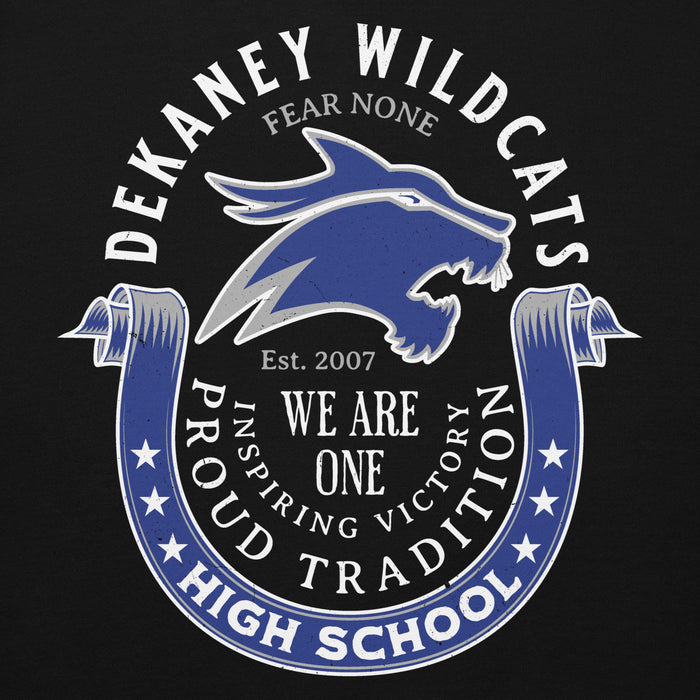 Close-up view of Dekaney High School Wildcats Black Premium Unisex Hoodie 229