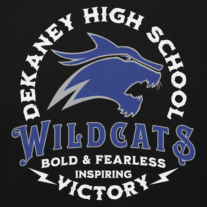 Close-up view of Dekaney High School Wildcats Black Premium Unisex Hoodie 206