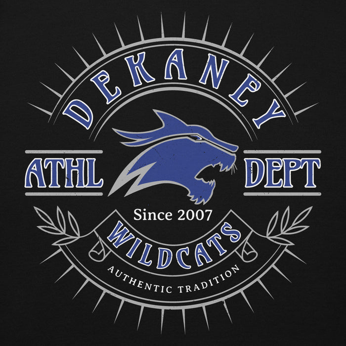Close-up view of Dekaney High School Wildcats Black Premium Unisex Hoodie 201