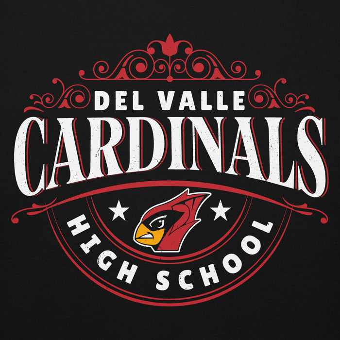 Close-up view of Del Valle High School Cardinals Black Premium Unisex Hoodie 003