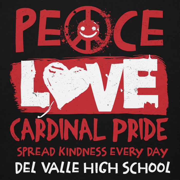 Close-up view of Del Valle High School Cardinals Black Premium Unisex Hoodie 240