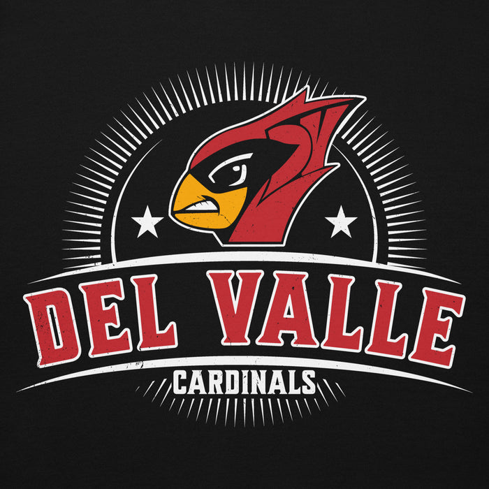 Close-up view of Del Valle High School Cardinals Black Premium Unisex Hoodie 221