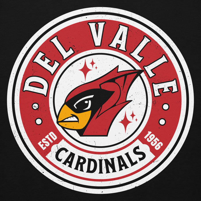 Close-up view of Del Valle High School Cardinals Black Premium Unisex Hoodie 220
