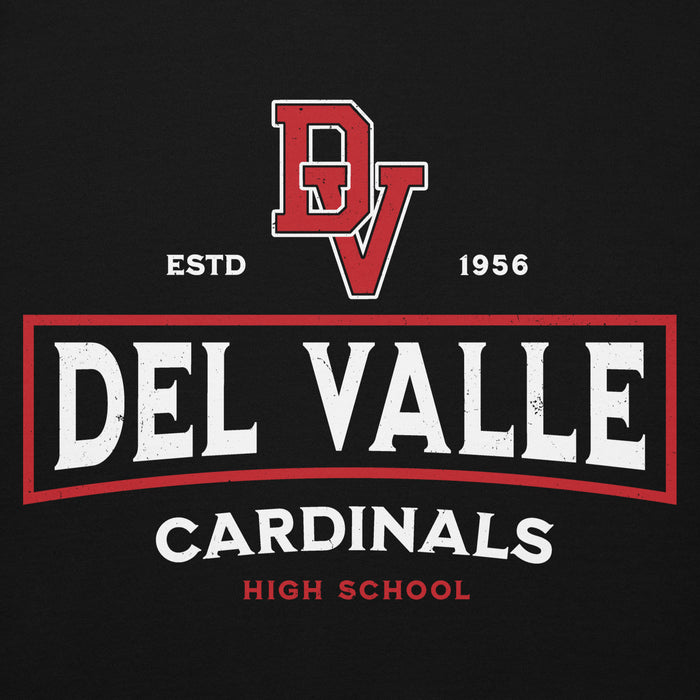 Close-up view of Del Valle High School Cardinals Black Premium Unisex Hoodie 202