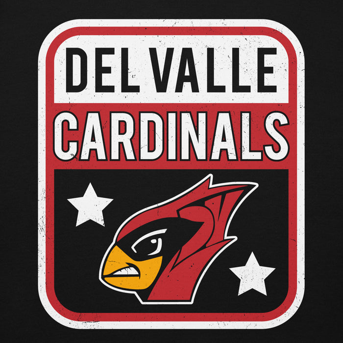 Close-up view of Del Valle High School Cardinals Black Premium Unisex Hoodie 001