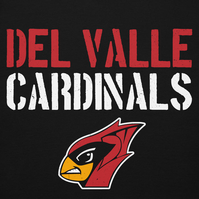 Close-up view of Del Valle High School Cardinals Black Premium Unisex Hoodie 017