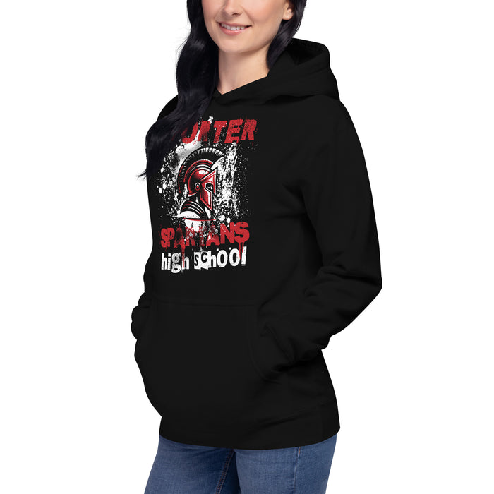 Woman wearing Porter High School Spartans Black Premium Unisex T-shirt 205