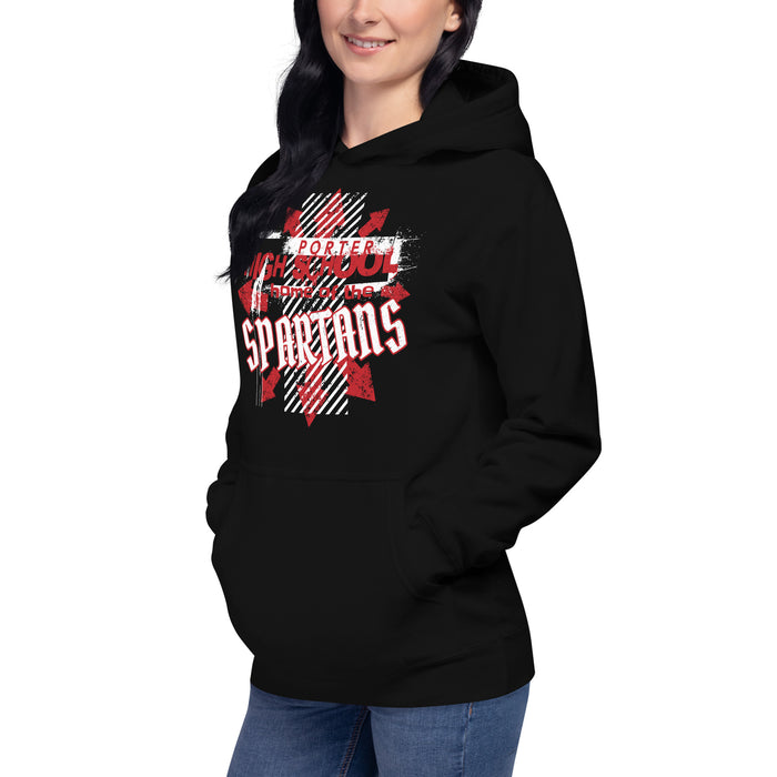 WOman wearing Porter High School Spartans Black Premium Unisex T-shirt 210