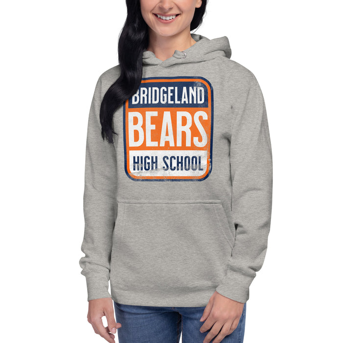 Woman wearing a Bridgeland High School Bears Premium Carbon Grey Hoodie 01