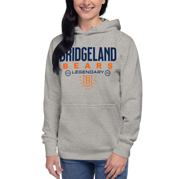 Woman wearing a Bridgeland High School Bears Premium Carbon Grey Hoodie 03