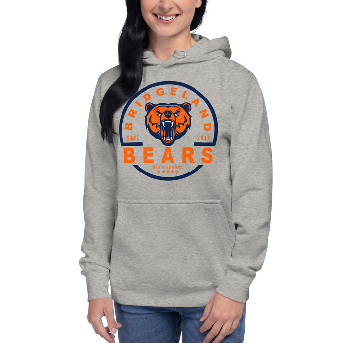 Woman wearing a Bridgeland High School Bears Premium Carbon Grey Hoodie 04