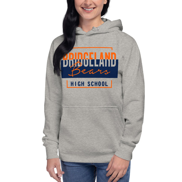 Woman wearing a Bridgeland High School Bears Premium Carbon Grey Hoodie 05