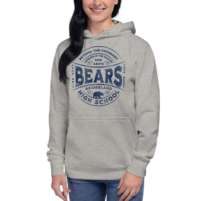 Woman wearing a Bridgeland High School Bears Premium Carbon Grey Hoodie 10