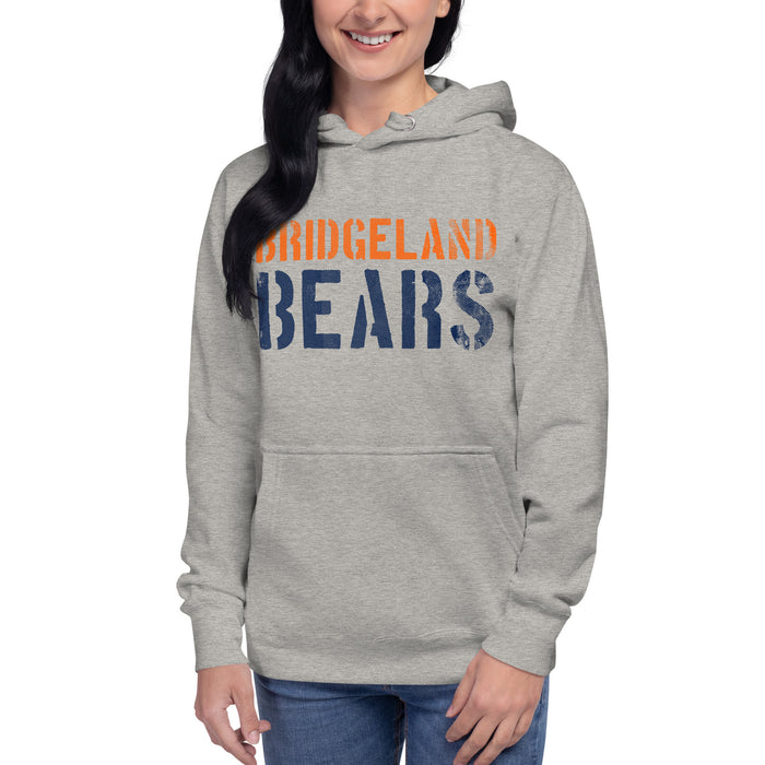 Woman wearing a Bridgeland High School Bears Premium Carbon Grey Hoodie 17