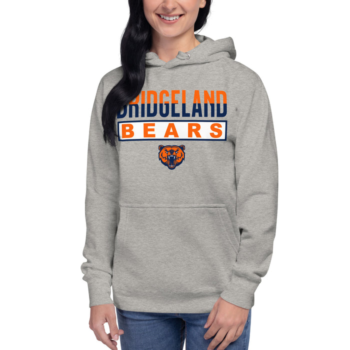 Woman wearing a Bridgeland High School Bears Premium Carbon Grey Hoodie 29