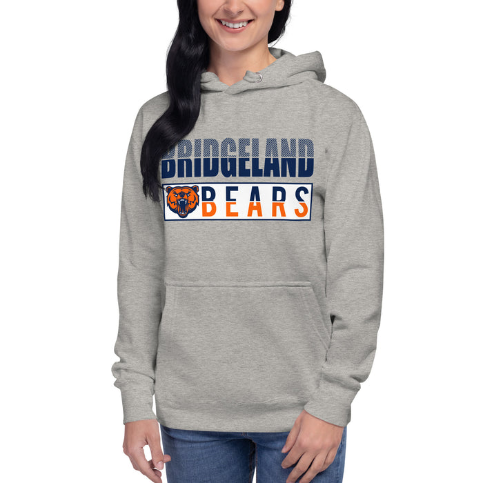 Woman wearing a Bridgeland High School Bears Premium Carbon Grey Hoodie 31