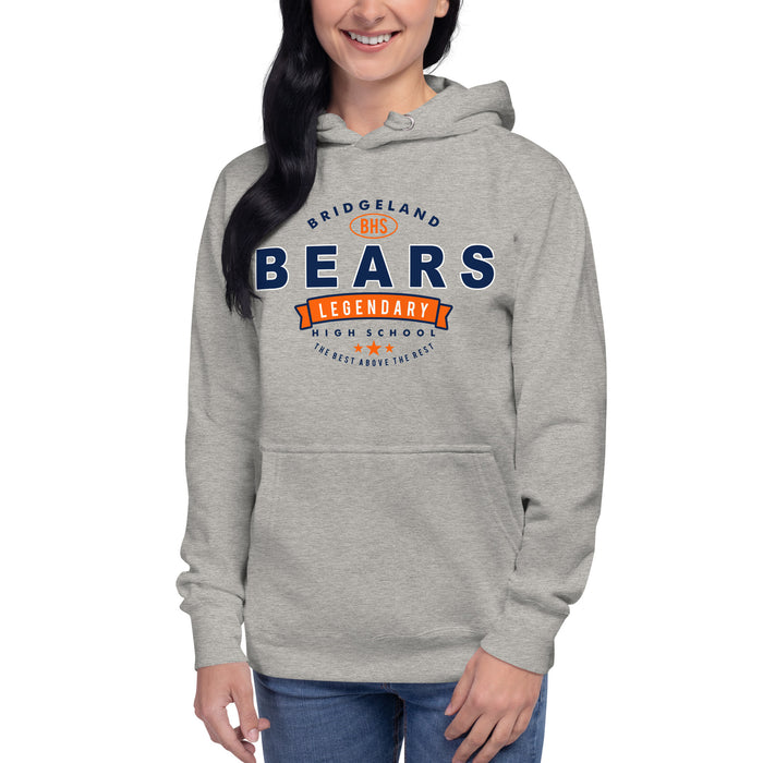 Woman wearing a Bridgeland High School Bears Premium Carbon Grey Hoodie 44