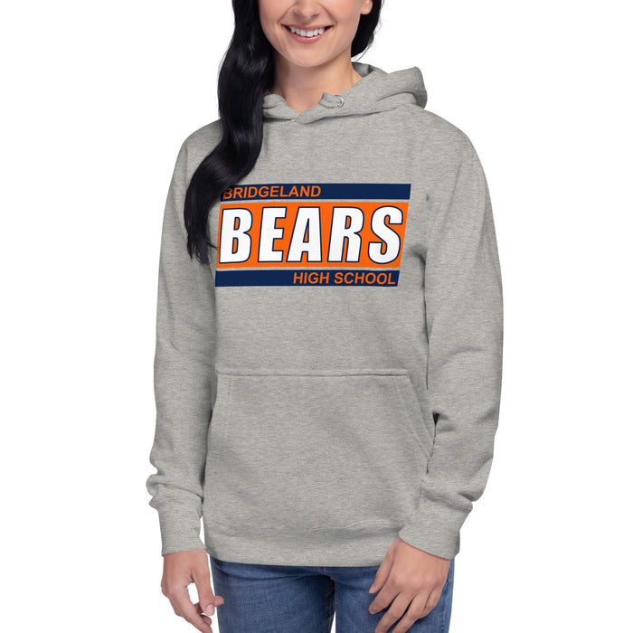 Woman wearing a Bridgeland High School Bears Premium Carbon Grey Hoodie 72