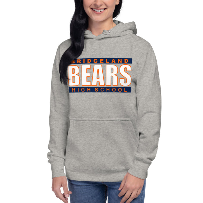 Woman wearing a Bridgeland High School Bears Premium Carbon Grey Hoodie 98