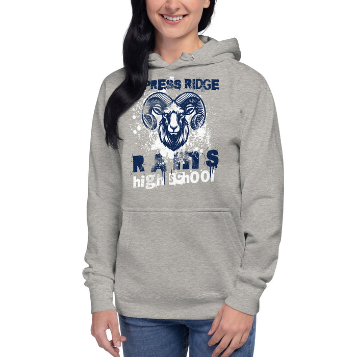 Woman wearing Cypress Ridge High School Rams Carbon Grey Premium Unisex Hoodie 205