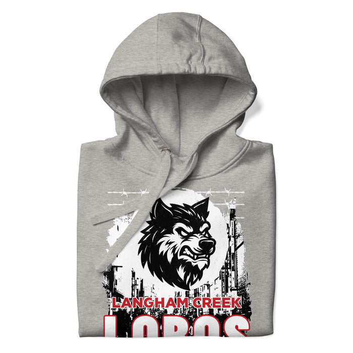 Neatly folded Langham Creek High School Lobos Carbon Grey Premium Unisex Hoodie 202