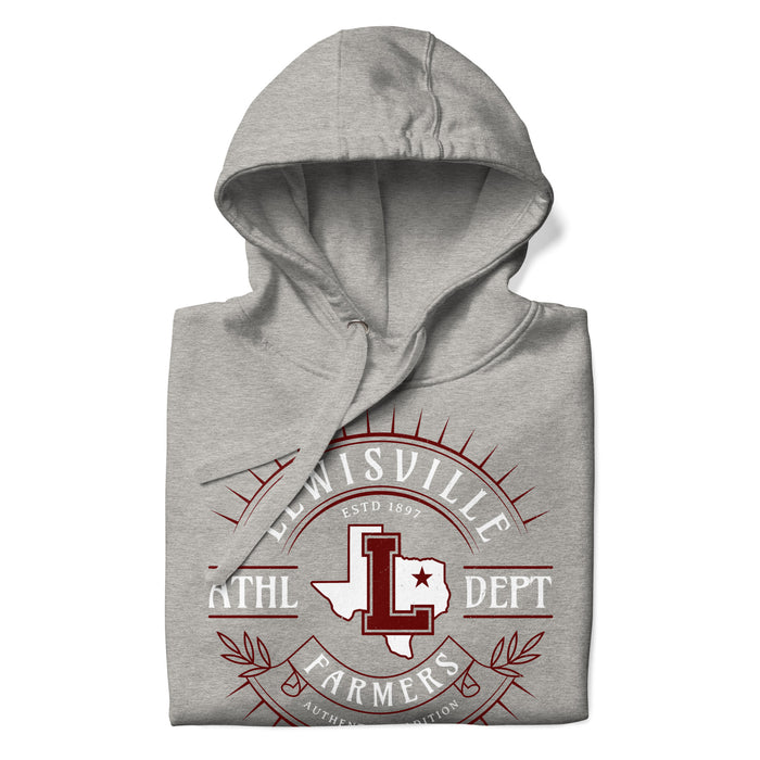 Neatly folded Lewisville High School Farmers Grey Premium Unisex Hoodie 201