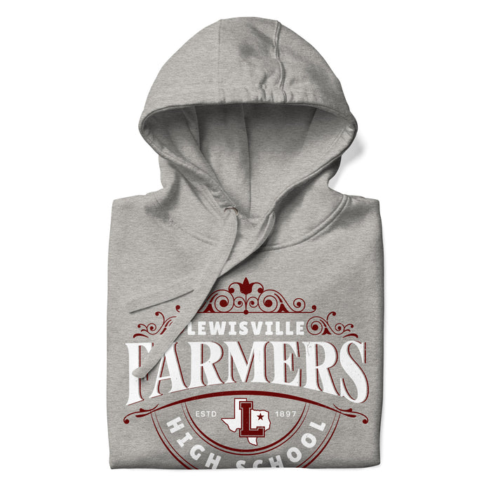 Neatly folded Lewisville High School Farmers Grey Premium Unisex Hoodie 211
