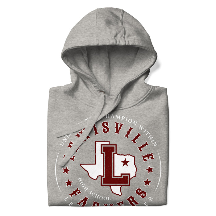 Neatly folded Lewisville High School Farmers Grey Premium Unisex Hoodie 214