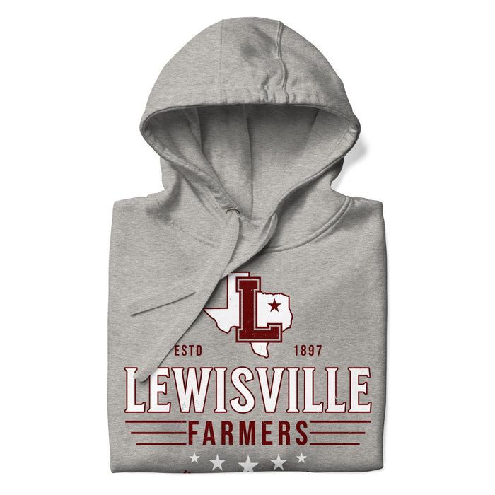 Neatly folded Lewisville High School Farmers Grey Premium Unisex Hoodie 217