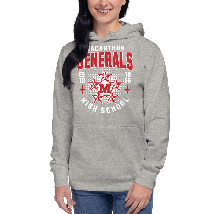 Woman wearing MacArthur High School Generals Grey Premium Unisex Hoodie 204