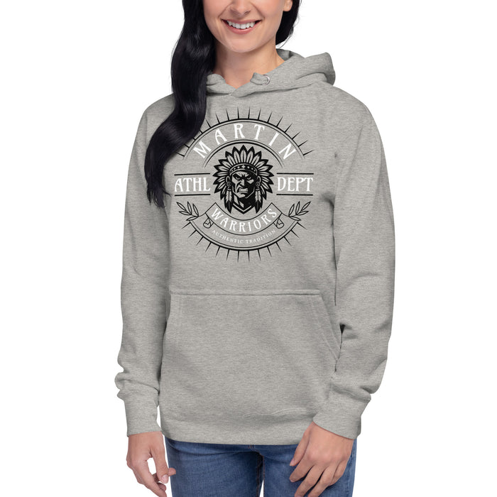 Woman wearing Martin High School Warriors Grey Premium Unisex Hoodie 201