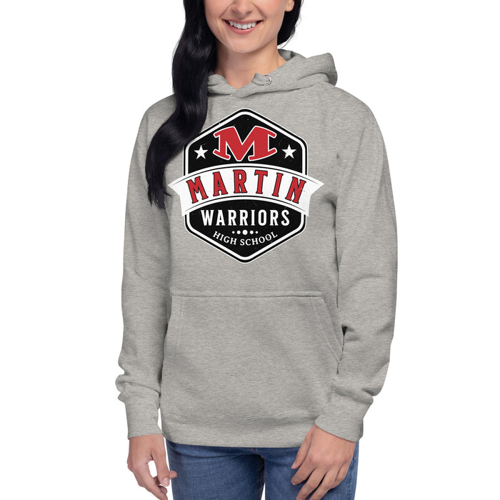 Woman wearing Martin High School Warriors Grey Premium Unisex Hoodie 209