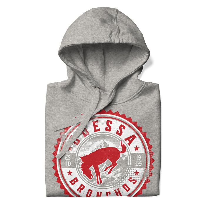 Neatly folded Odessa High School Bronchos Grey Premium Unisex Hoodie 203