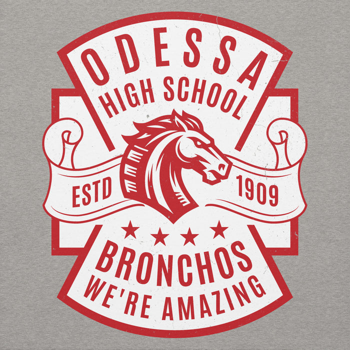 Close-up view of Odessa High School Bronchos Grey Premium Unisex Hoodie 207