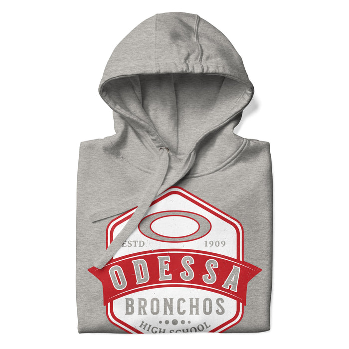 Neatly folded Odessa High School Bronchos Grey Premium Unisex Hoodie 209