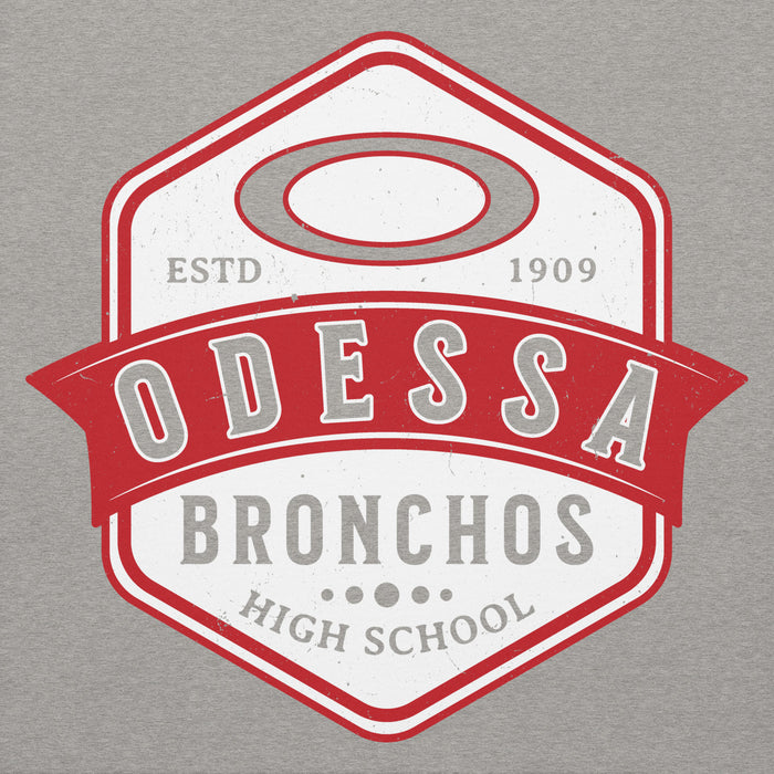 Close-up view of Odessa High School Bronchos Grey Premium Unisex Hoodie 209