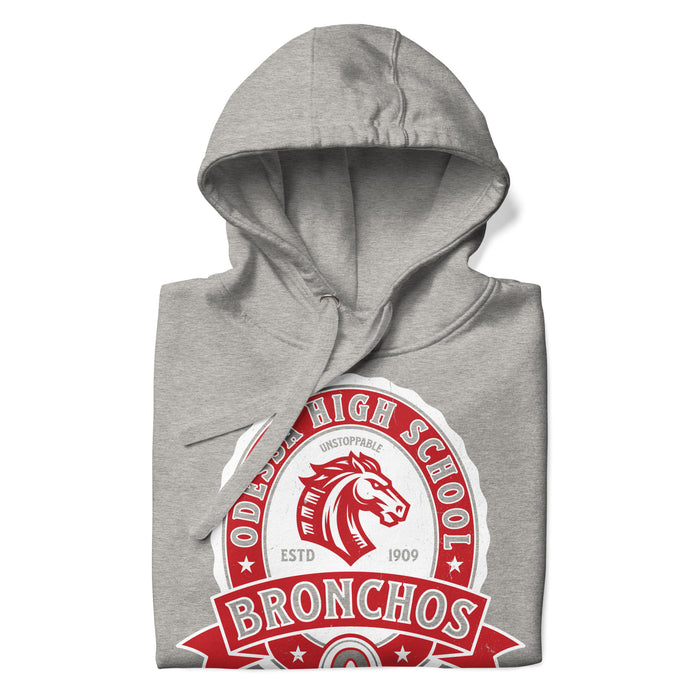 Neatly folded Odessa High School Bronchos Grey Premium Unisex Hoodie 212