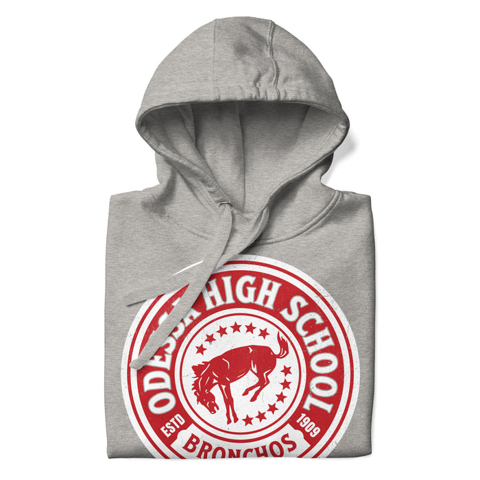 Neatly folded Odessa High School Bronchos Grey Premium Unisex Hoodie 220