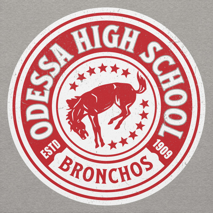 Close-up view of Odessa High School Bronchos Grey Premium Unisex Hoodie 220