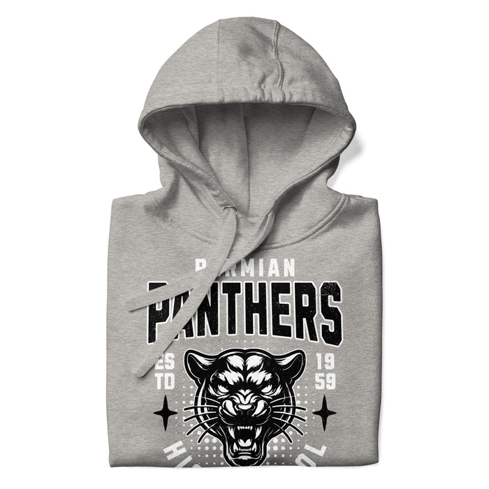 Neatly folded Permian High School Panthers Grey Premium Unisex Hoodie 204