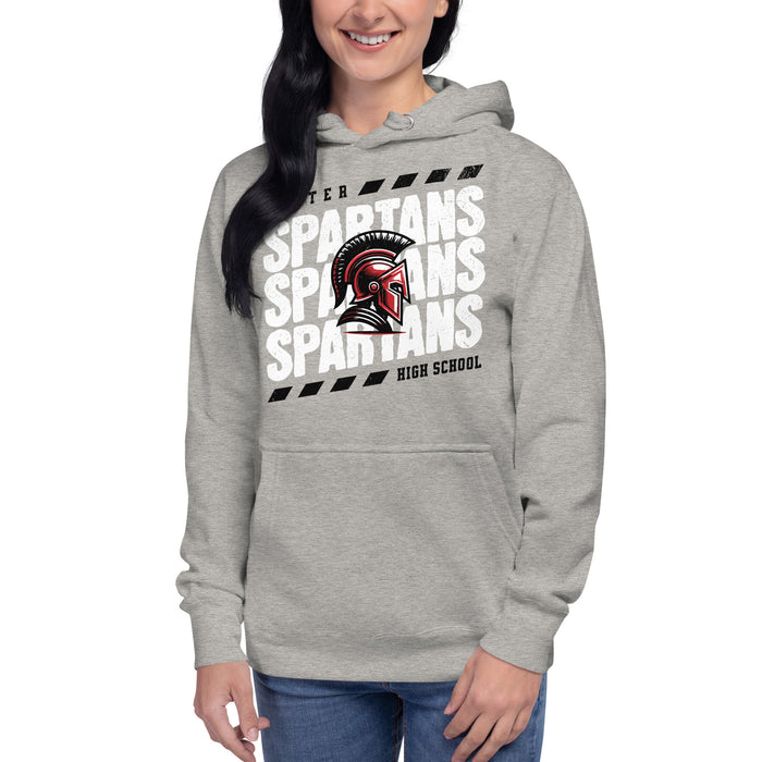 Woman wearing Porter High School Spartans Grey Premium Unisex T-shirt 223